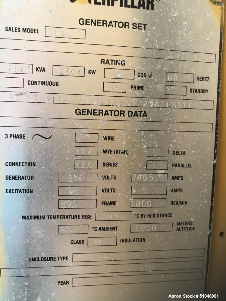 Used Caterpillar Generator, 1750 KW, Model XQ1750
