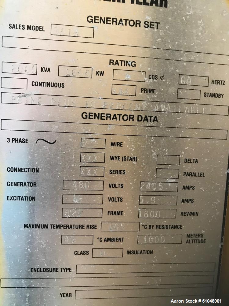 Used- Caterpillar Generator, 1750 KW, Model XQ1750