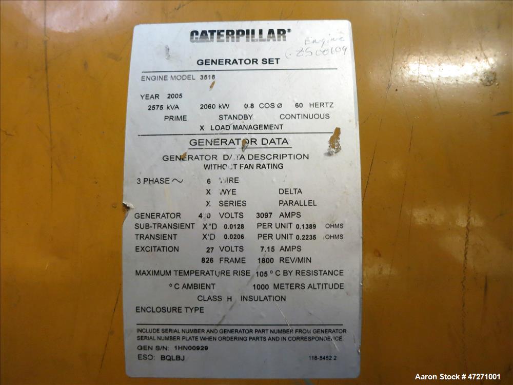 Used Caterpillar 2000 kW diesel generator set. CAT 3516B engine.