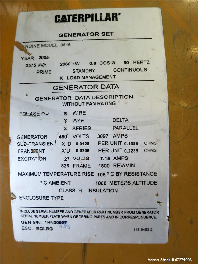 Used Caterpillar 2000 kW diesel generator set. CAT 3516B engine