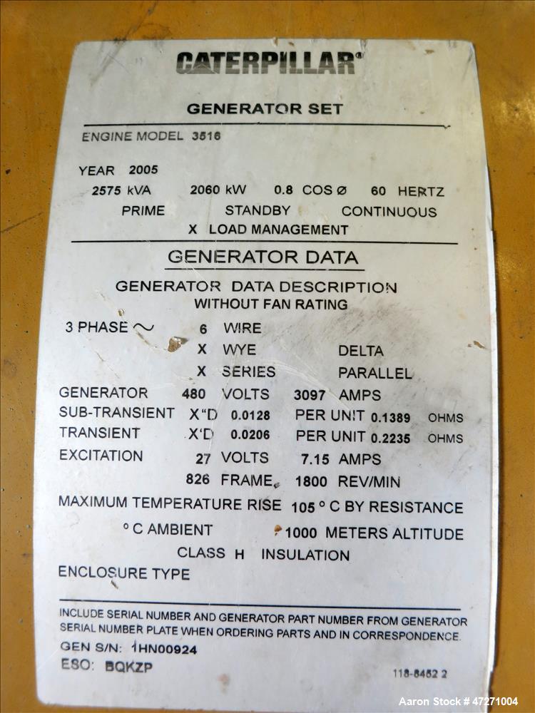 Used Caterpillar 2000 kW standby diesel generator set. CAT 3516B engine