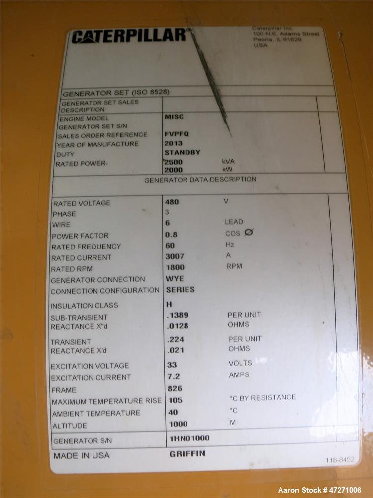 Used CAT 2000 kW diesel generator set. Caterpillar 3516B engine