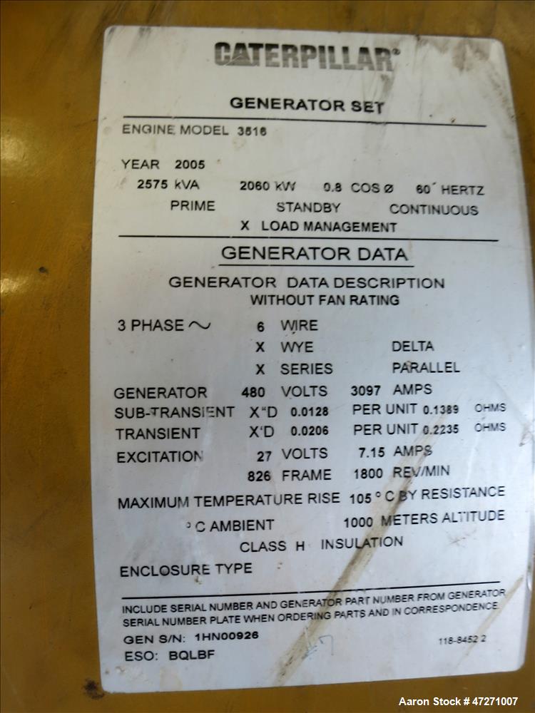 Used CAT 2000 kW diesel generator set. Caterpillar 3516B engine