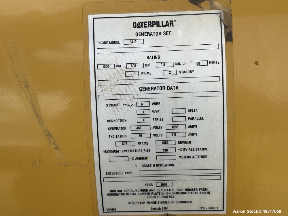 Used Caterpillar 800 kW Diesel Generator Set – CAT 3412 Engine, 1180 HP, 480V, EMCP II+ Controls