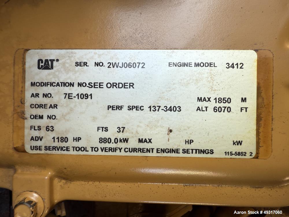 Used Caterpillar 800 kW Diesel Generator Set – CAT 3412, 1180 HP, 480V, 852 Hours, Enclosed with Fuel Tank