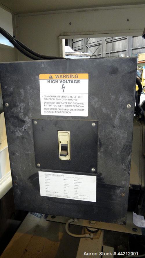 Used Coleman/Perkins 105 kW standby diesel generator set, model PM5105E42D, SN-8217. 3/60/277/480V. 200 Amp main-line circuit breaker. Weather enclosure, 250 gallon sub-base fuel tank. 140 hrs. Year ...