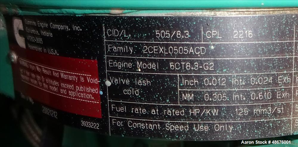 Used Cummins 125 kW standby diesel generator set, model DGEA-5595795