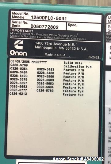 Used Cummins 1250 kW Standby Diesel Generator Set, Model 1250DFLC-5041.