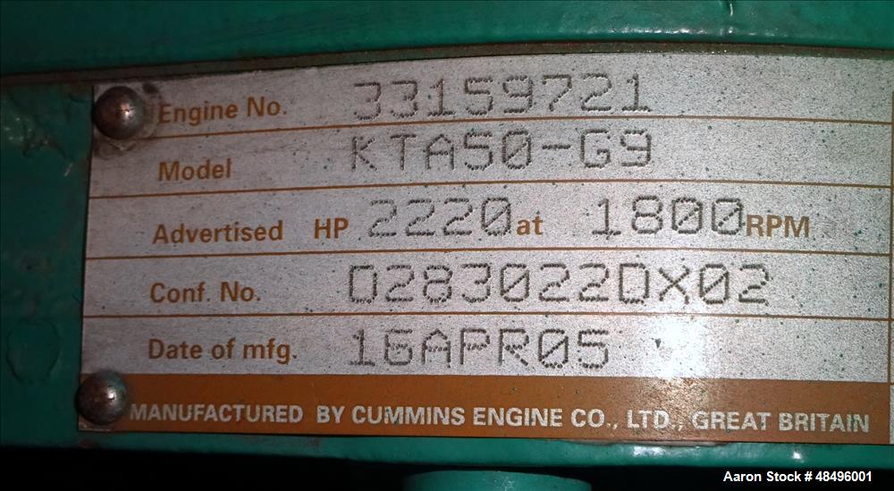 Used Cummins 1250 kW Standby Diesel Generator Set, Model 1250DFLC-5042