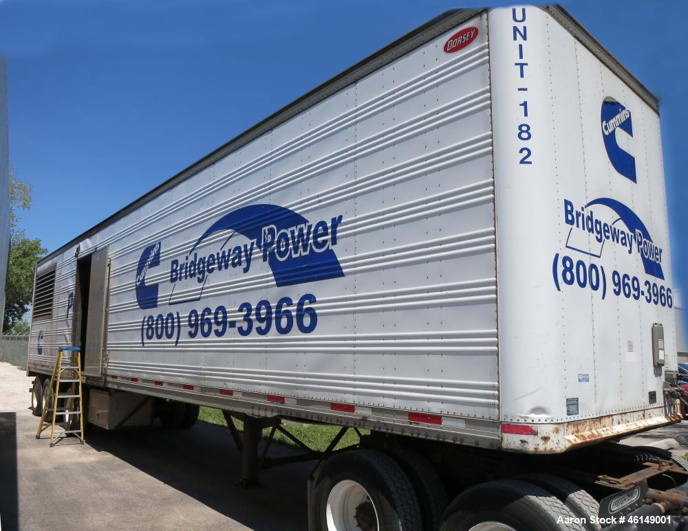 Used Cummins 1250 kW standby (1100 kW prime) portable / trailer mounted diesel generator set, model 1250DFLC-947708, SN- F980750028. Cummins KTA50-G3 engine rated 1850 HP at 1800 RPM, SN-33140632. 3/...