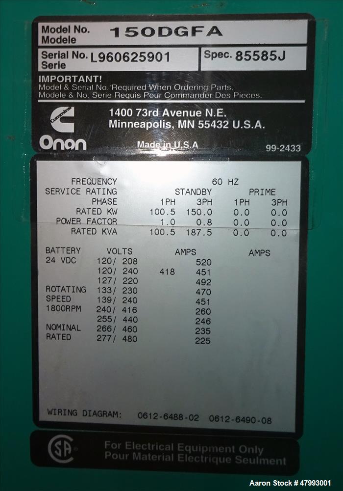 Used Cummins 150 kW diesel generator 150 DGFA. Cummins 6CTA8.3-G2 engine