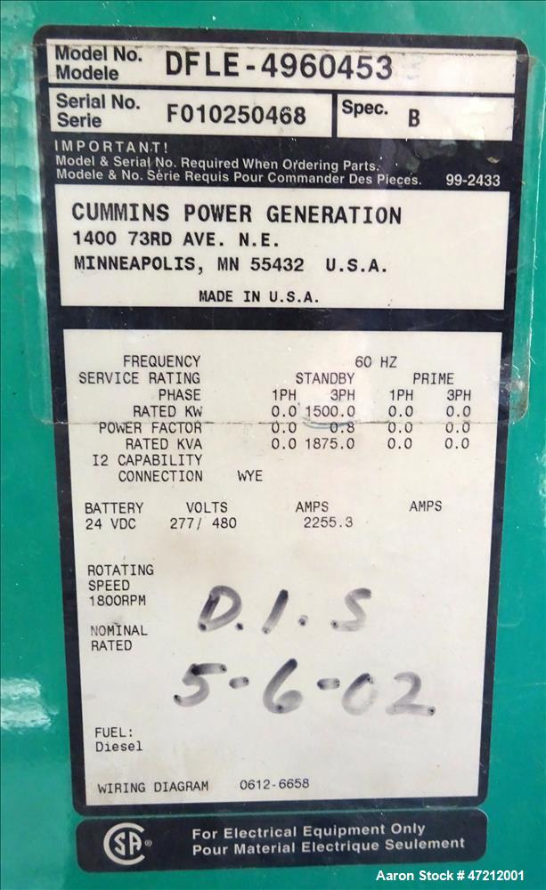 Used Cummins 1500 kW Diesel Generator 1500 KW.