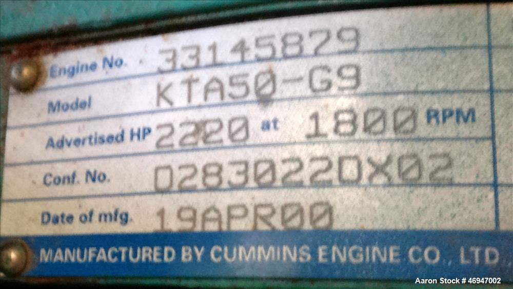 Used Cummins 1500 kW standby (1250kW prime) diesel generator set.