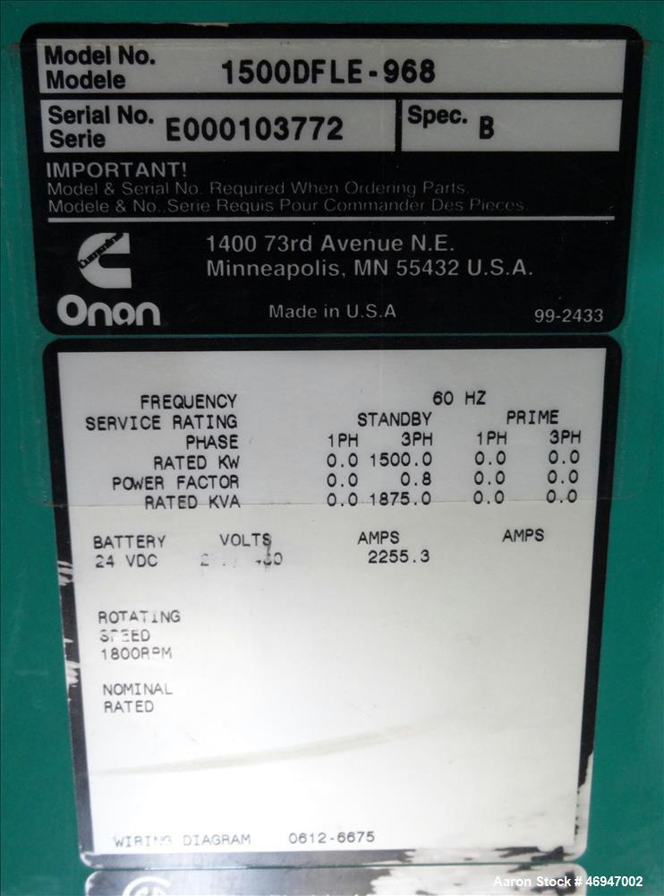 Used Cummins 1500 kW standby (1250kW prime) diesel generator set.