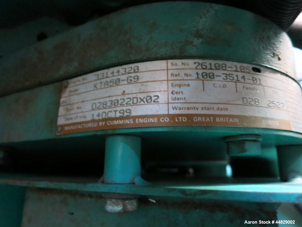 Used Cummins 1500 kW Standby (1250 Prime) Diesel Generator Set, Model 1500DFLE-95039A, Serial #990004644. Cummins KTA50-G9 engine rated 2220 hp @ 1800 rpm, serial #33144320, emissions EPA tier 1.  3/...