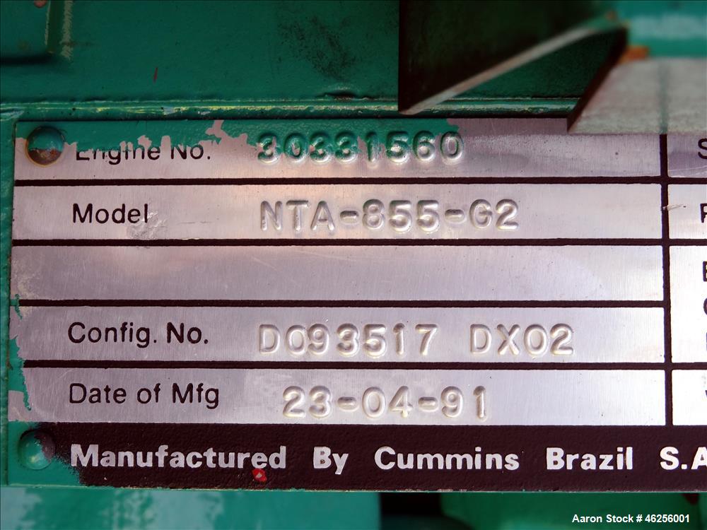 Used Cummins 300 kW standby (270 kW prime) diesel generator set, model 300DFCB, SN-F910400725. Cummins NTA-855-G2 engine rated 465 HP at 1800 RPM, SN-30331560. 3/60/277/480V. 500 Amp main-line circui...