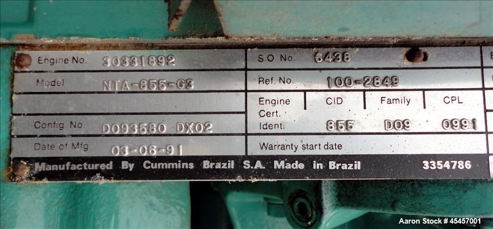 Used Cummins 350 kW diesel generator set, model 350DFCC, SN-H910410671. Cummins NTA855 engine rated 535 HP at 1800 RPM. 3/60/120/208V, 12 lead reconnectable to other voltages. PMG - permanent magnet ...