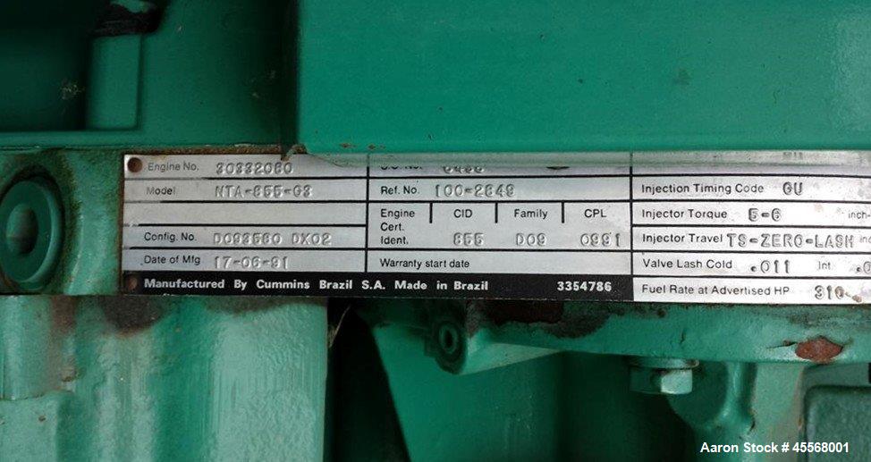 Used Cummins 350 kW Portable / Trailered Diesel Generator Set, Model 350DFCC, Serial #H910413853. Cummins NTA855-G3 engine rated 535 hp at 1800 rpm, Serial #30332060. 3/60/277/480V. PMG - Permanent M...