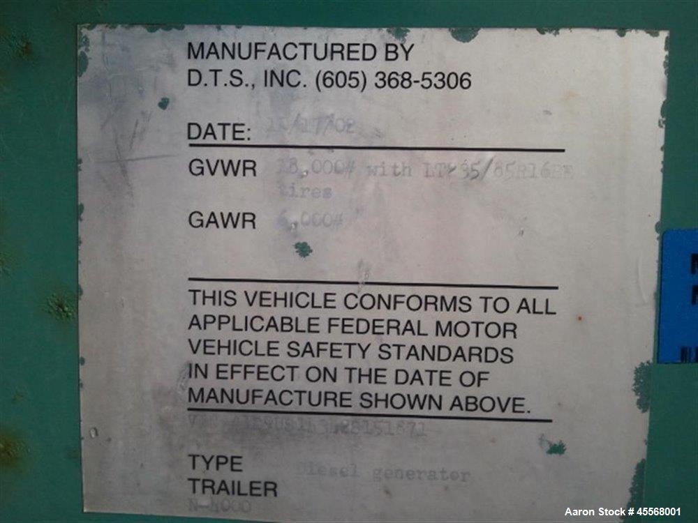 Used Cummins 350 kW Portable / Trailered Diesel Generator Set, Model 350DFCC, Serial #H910413853. Cummins NTA855-G3 engine rated 535 hp at 1800 rpm, Serial #30332060. 3/60/277/480V. PMG - Permanent M...