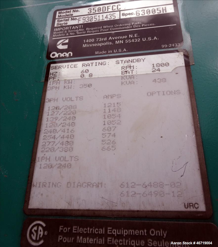 Used Cummins 350 kW diesel generator model 350DFCC. Cummins NTA-855-G3 engine