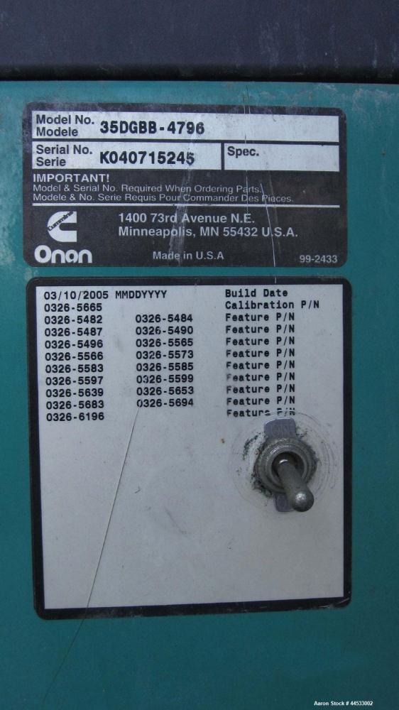 Used Cummins 35 kW Standby Diesel Generator Set, Model 35DGBB