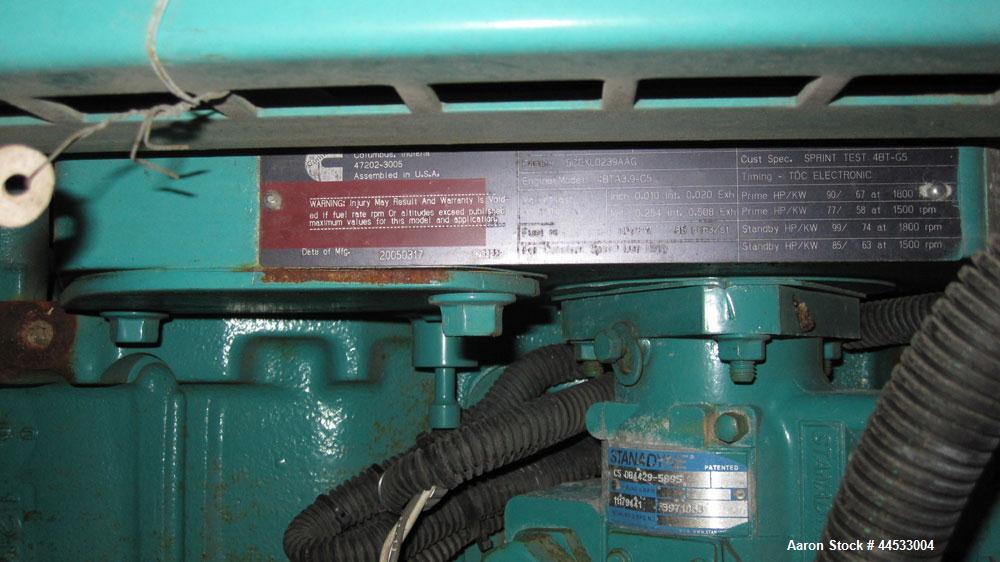 Used Cummins 35 kW standby (32 kW prime) portable / trailer mounted diesel generator set, model 35DGBB, SN-K040710175.  Cummins 4BTA3.9-G5 engine rated 68 HP at 1800 RPM. 3/60/277/480V also rated 35k...