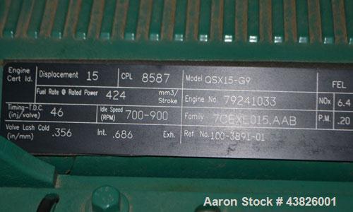 Used Cummins 500 kW Standby (455kW prime) Diesel Generator Set, Model DFEK-5787986, SN- D070043071. Cummins QSX-15-G9 rated 755 HP @ 1800 RPM, emissions EPA Tier 2 certified. 3/60/277-480V. 800 Amp m...