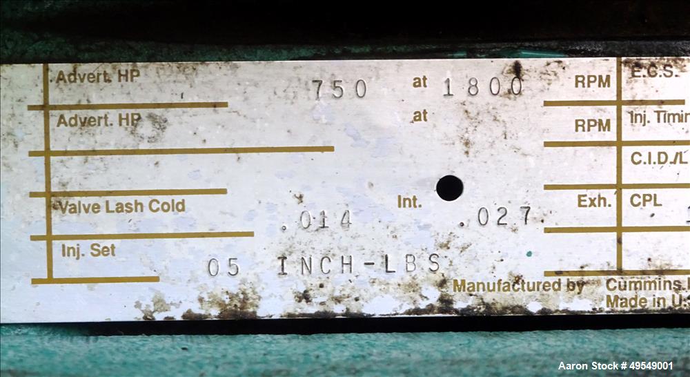 Used Cummins 500 kW Standby Diesel Generator Set, Model 500DFFB