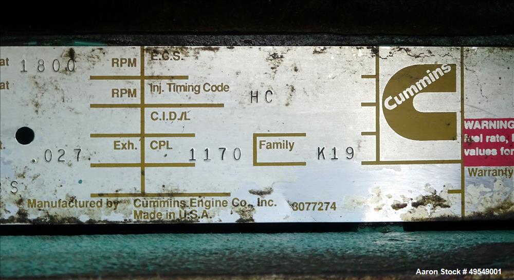 Used Cummins 500 kW Standby Diesel Generator Set, Model 500DFFB