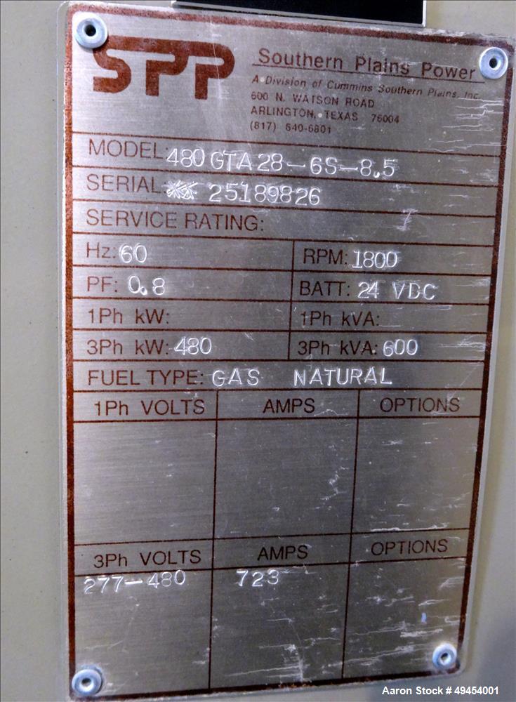 Used Cummins 480 kW Standby Natural Gas Generator Set.