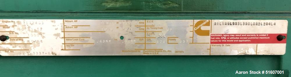 Used Cummins 750 KW 750DFHA Generator. 640 Hours.  277/480 Volt.