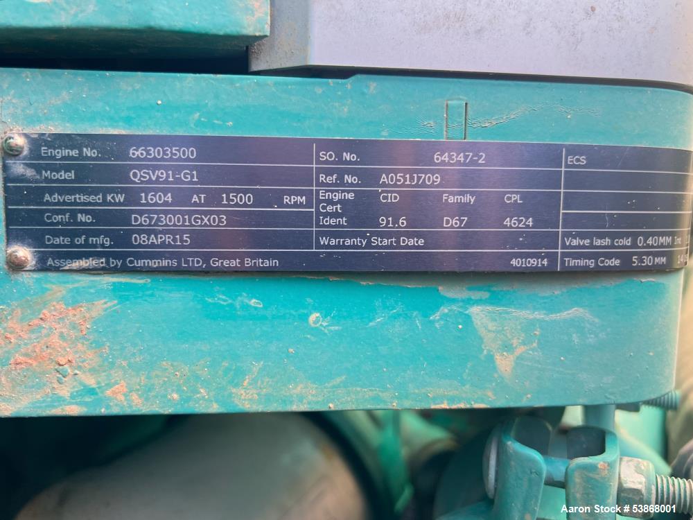 Used Cummins C1540 N6C Natural Gas Generator Set – 1540 kW, QSV91G Engine, Low BTU Gas Capable, 60 Hours