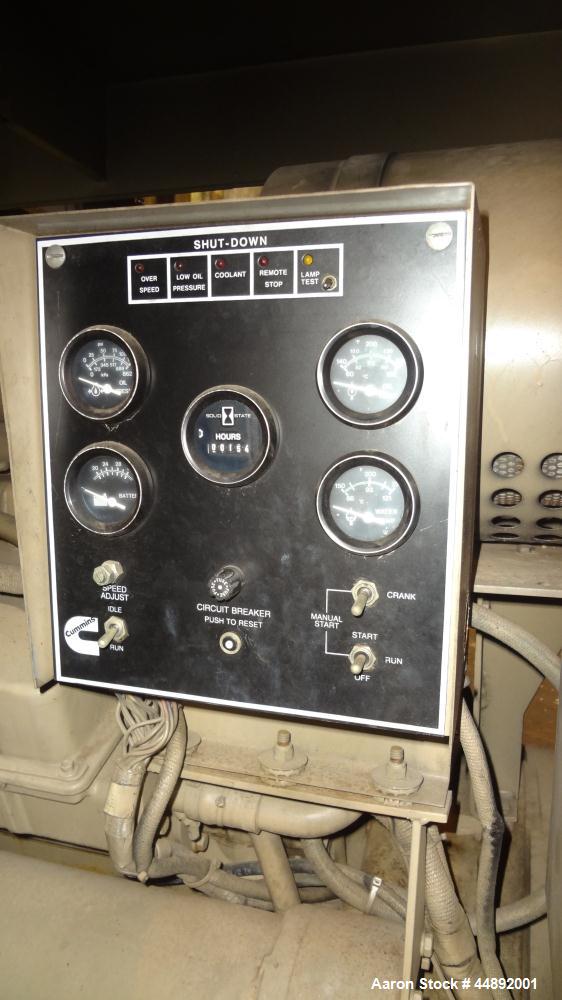 Used Cummins 600 kW Standby Diesel Generator Set. Cummins model VTA-28GS2-49999 engine rated 900 hp @ 1800 rpm, serial #37119900. 3/60/277/480V. Drop over weather enclosure.  154 hours. Year 1988.  P...