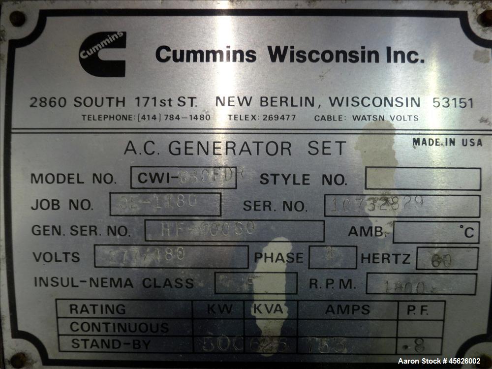 Used Cummins 500 kW standby diesel generator set, model CWI-680FDR.