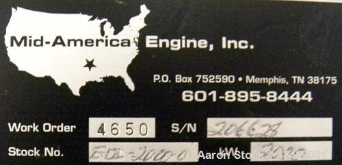 Used Cummins/Katolight 2000kW standby / 1820 prime diesel generator set. Cummins model QSK60-G6 engine rated 2922 hp @ 1800 rpm, engine no. 331413561.  Kotolight model D2000FRZ4.  Marathon 3/60/277/4...