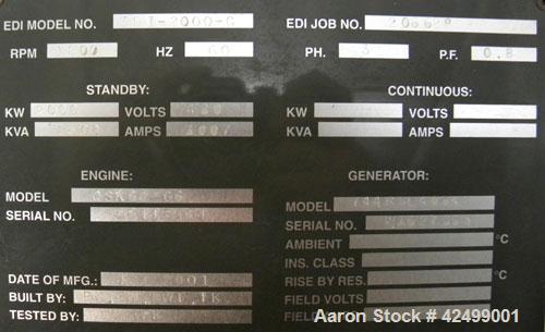 Used Cummins/Katolight 2000kW standby / 1820 prime diesel generator set. Cummins model QSK60-G6 engine rated 2922 hp @ 1800 rpm, engine no. 331413561.  Kotolight model D2000FRZ4.  Marathon 3/60/277/4...