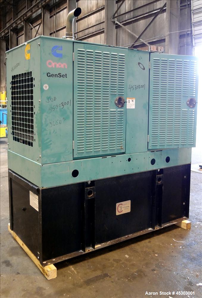 Used Cummins 60kW standby (55kW prime) diesel generator set, model DGCB-4957237 SN-C010222503. Cummins 4TB3.9-G4 rated 102 HP at 1800 RPM. 1/60/120-240V, 12 lead reconnectable to other 3 phase voltag...