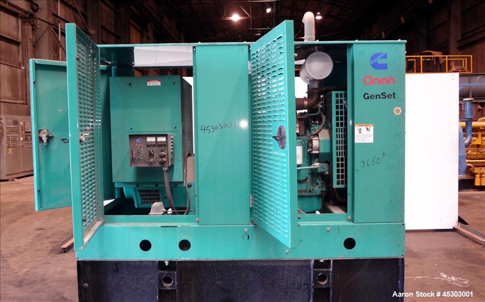 Used Cummins 60kW standby (55kW prime) diesel generator set, model DGCB-4957237 SN-C010222503. Cummins 4TB3.9-G4 rated 102 HP at 1800 RPM. 1/60/120-240V, 12 lead reconnectable to other 3 phase voltag...