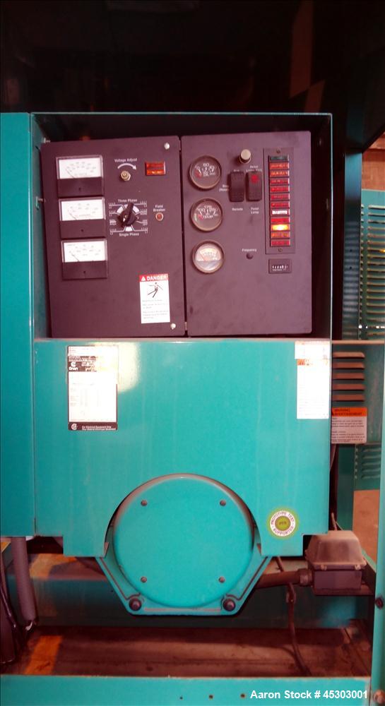 Used Cummins 60kW standby (55kW prime) diesel generator set, model DGCB-4957237 SN-C010222503. Cummins 4TB3.9-G4 rated 102 HP at 1800 RPM. 1/60/120-240V, 12 lead reconnectable to other 3 phase voltag...