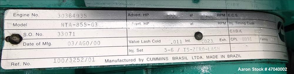 Used Cummins 350 kW diesel generator set, model DFCC. Cummins NTA855-G3 engine