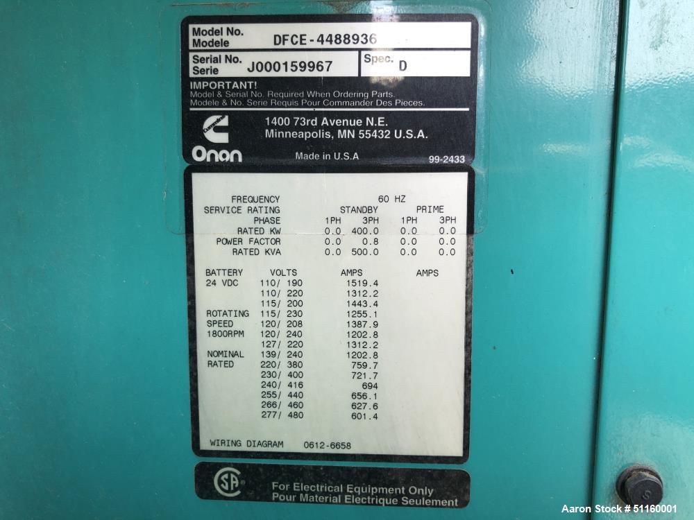 Used Cummins 400 kW Standby Diesel Generator Set