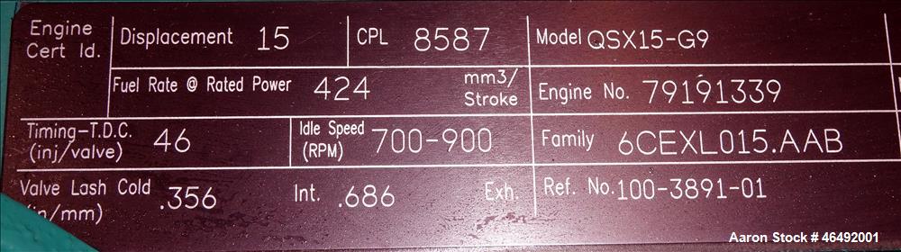 Used Cummins 400 kW diesel generator model DFEH. Cummins QSX15-G9 engine