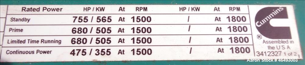 Used Cummins 500 kW diesel generator, model DFEK. Cummins QSX15-G9 engine.