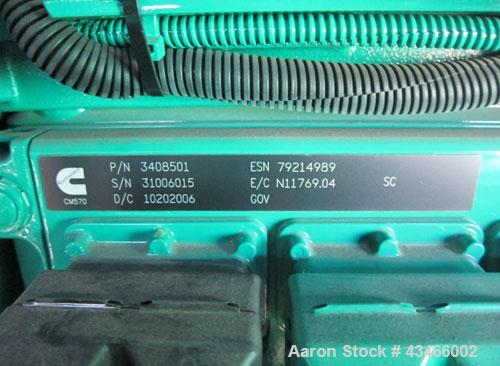 Used Cummins 500 kW standby (455kW prime) diesel generator set, model DFEK-5773752 SN- J060985454. Cummins QSX-15-G9 rated 755 hp @ 1800 rpm, EPA Tier II certified, SN-31006015. 3/60/277-480V with PM...