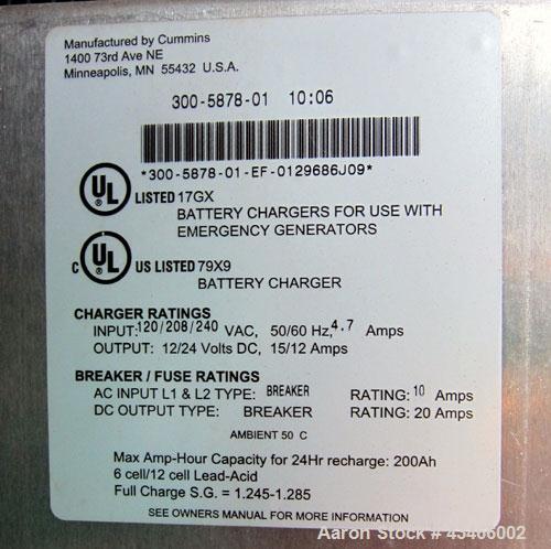 Used Cummins 500 kW standby (455kW prime) diesel generator set, model DFEK-5773752 SN- J060985454. Cummins QSX-15-G9 rated 755 hp @ 1800 rpm, EPA Tier II certified, SN-31006015. 3/60/277-480V with PM...