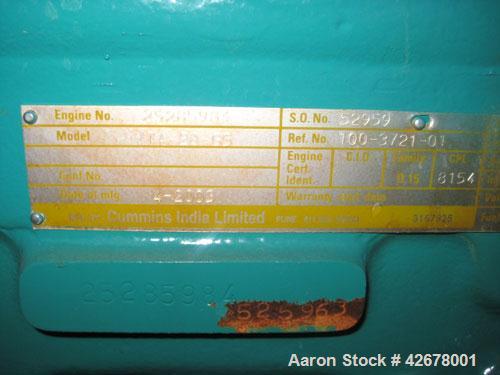 Used Cummins 600kW standby / 545kW prime diesel generator set. Cummins model DFGB SN-G030525963. Cummins model VTA-28-G5 turbocharged aftercooled engine rated 900 hp @ 1800 rpm. Serial #52959. 3/60/2...