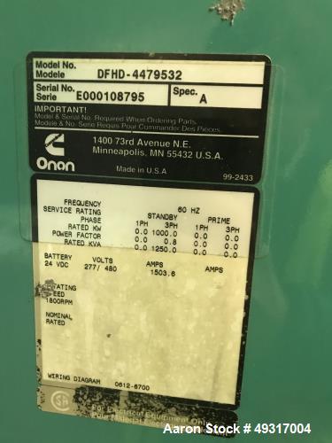 Used Cummins 1,000 KW Diesel Generator Set