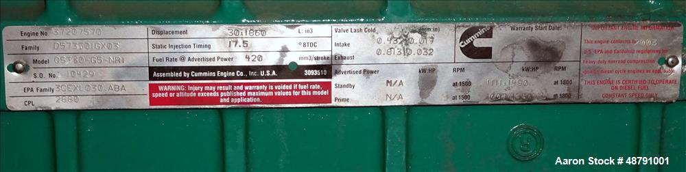 Used Cummins 1000 kW Standby Diesel Generator