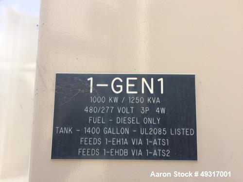 Used Cummins 1000 kW standby (900 kW prime) diesel generator set model DFHD - 5707194, SN-G050807778. Cummins QST30-G5 engine rated 1490 HP at 1800 RPM. 3/60/277/480V. 1600 Amp main-line circuit brea...