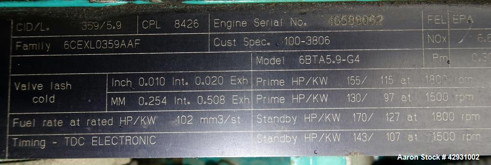 Used Cummins 80 kW Diesel Generator Set
